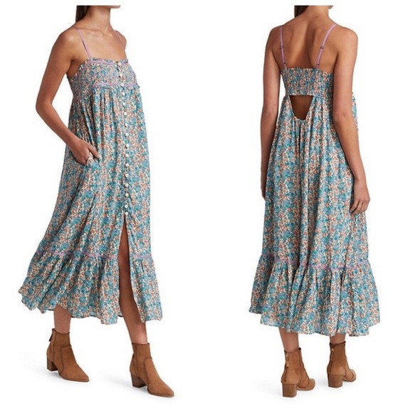 NWT-Free People Boho Floral ButtonFront Midi Dress - Picture 14 of 16